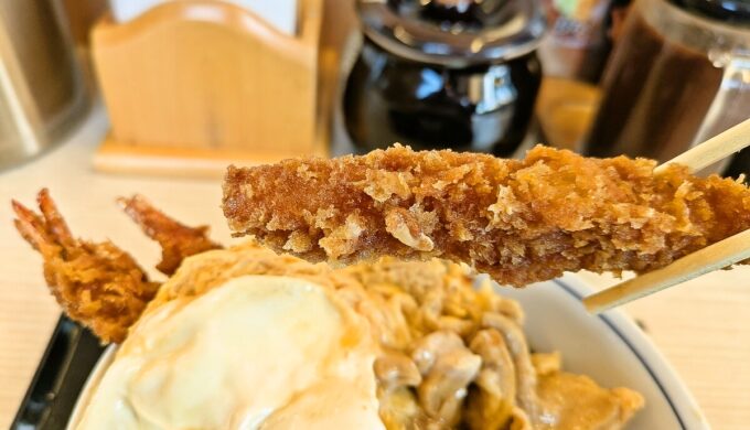 海老タレカツと親子丼の合い盛り丼