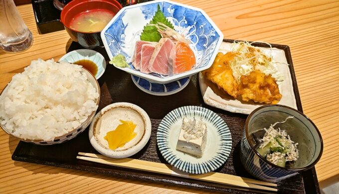 本日の刺身&鶏天定食